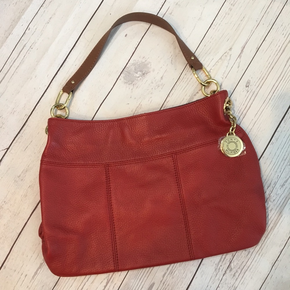 NWOT TOMMY HILFIGER Red Leather Hobo Shoulder Bag